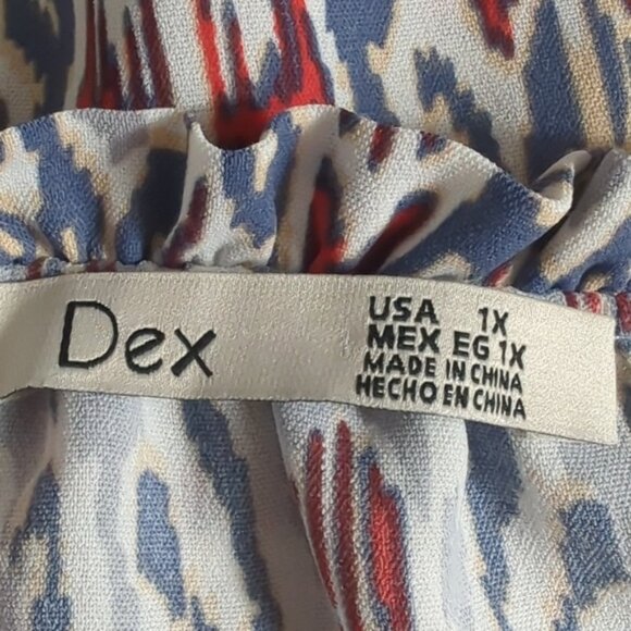 Dex 1X Dress Knee Length Ruffle Tie Neckline Long Sleeves - Picture 6 of 10